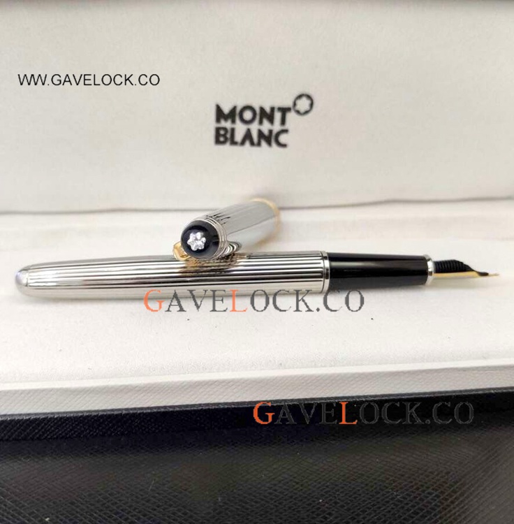 2021 New Mont Blanc Meisterstuck Silver Fountain Pen with Diamond